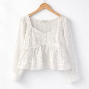 American Eagle White Cotton Lace Blouse M